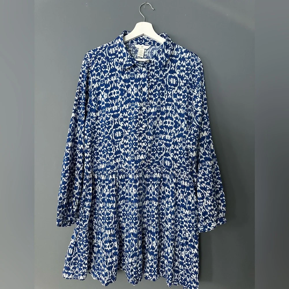 Tiered shirt dress - Bright blue/Patterned| H&M - Picture 3 of 6